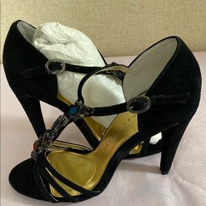 Martinez Valero Black and Gold Strappy Heels
